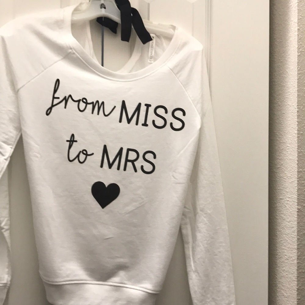 White "miss to mrs" black tie sweatshirt